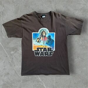 Star Wars T Shirt Mens L Brown Graphic Darth Vader Obi Wan Kenobi Movie